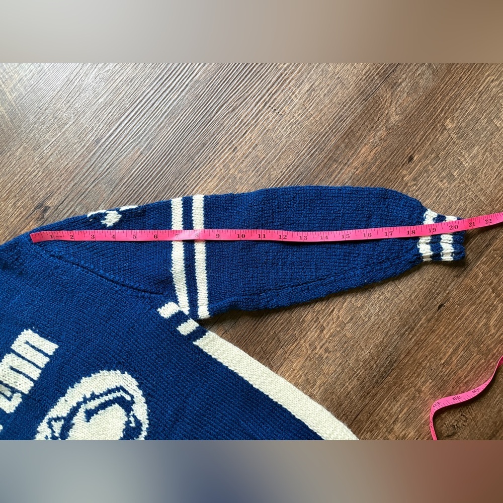 Vintage Hand-knit by Grandma Penn State sweater PSU Nittany Lions blue white XS - Picture 9 of 11